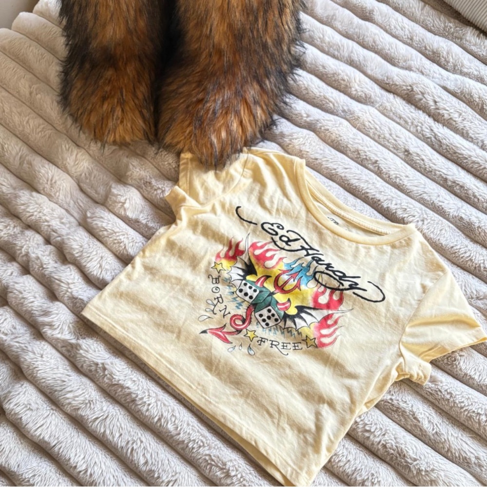 Ed Hardy Yellow Short Sleeve Tee with Graphic Design